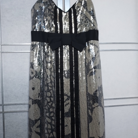 💟🤍NEW! Diane Von Furstenberg Ariba black & silver sequined formal dress Sz 6 - Picture 4 of 15